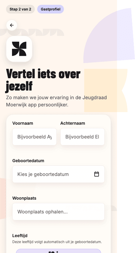 Profile setup in the Jeugdraad Moerwijk app